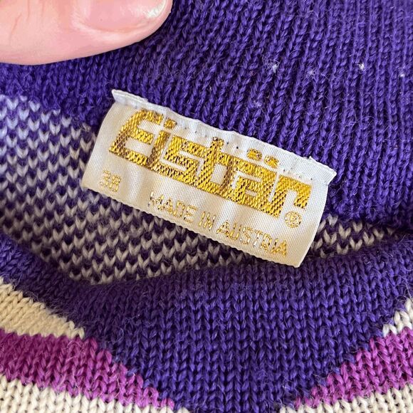 VTG Eisbar Austria Wool Ski Sweater 38 Purple Eagle Love To Ski Graphic - Picture 2 of 9